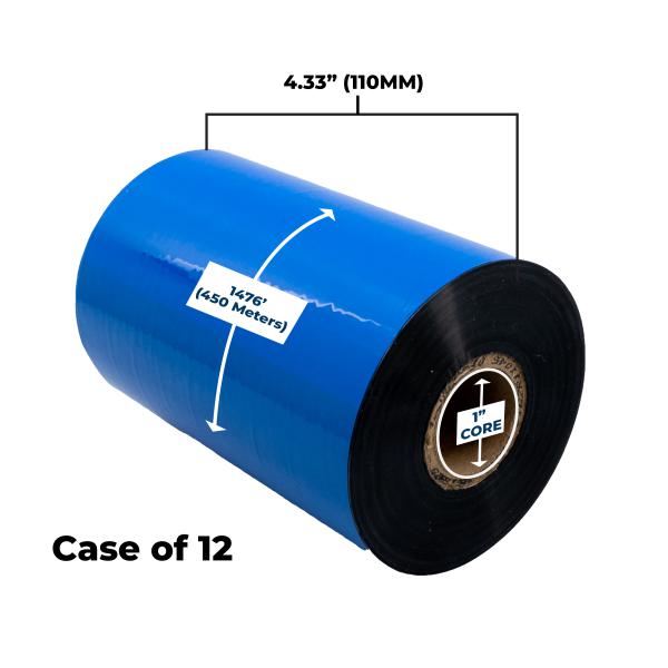 Clover Imaging Non-OEM New Performance Wax Ribbon 110mm x 450M (12 Ribbons/Case) for Zebra Printers