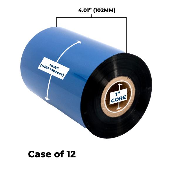 Clover Imaging Non-OEM New High Performance Wax Ribbon 102mm x 450M (12 Ribbons/Case) for Zebra Printers