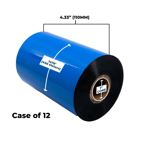 Clover Imaging Non-OEM New High Performance Wax Ribbon 110mm x 450M (12 Ribbons/Case) for Zebra Printers